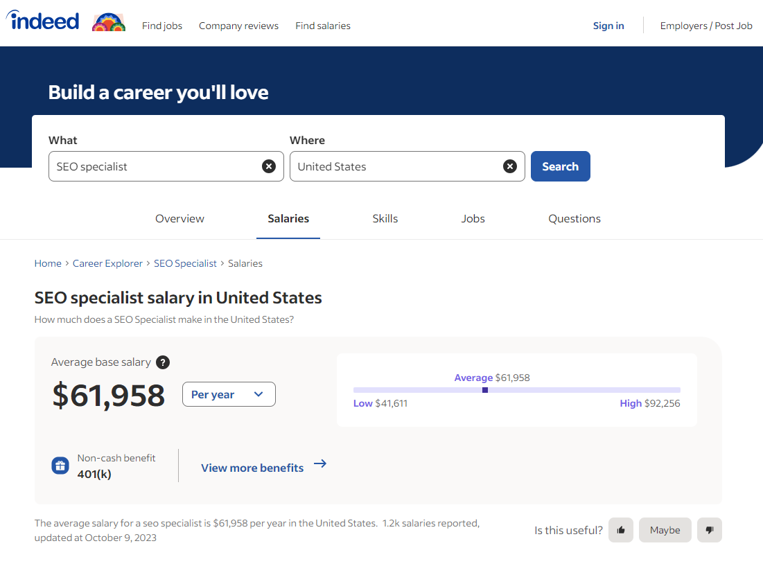 seo salary united states